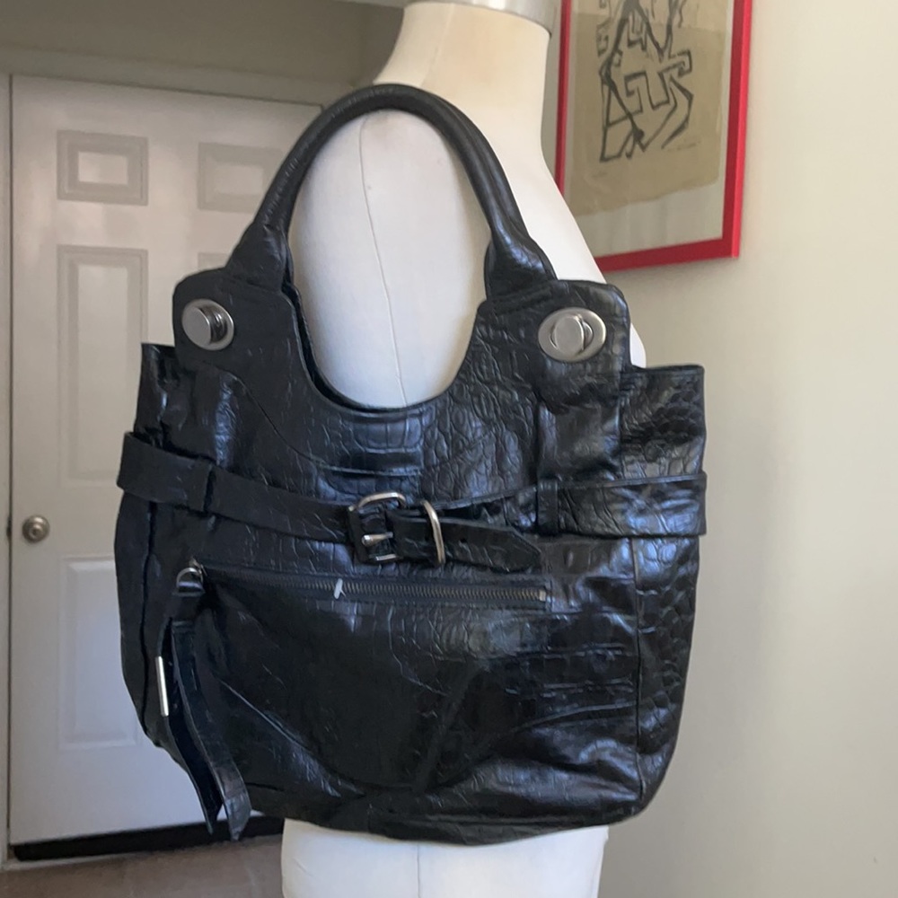 Foley + Corinna Black Leather Mock Croc Jet Set Bag 😘 - Picture 8 of 11